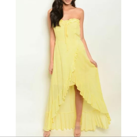 Misses Yellow High Low Maxi Dress Size Small Strapless Ruffled New - Picture 1 of 3